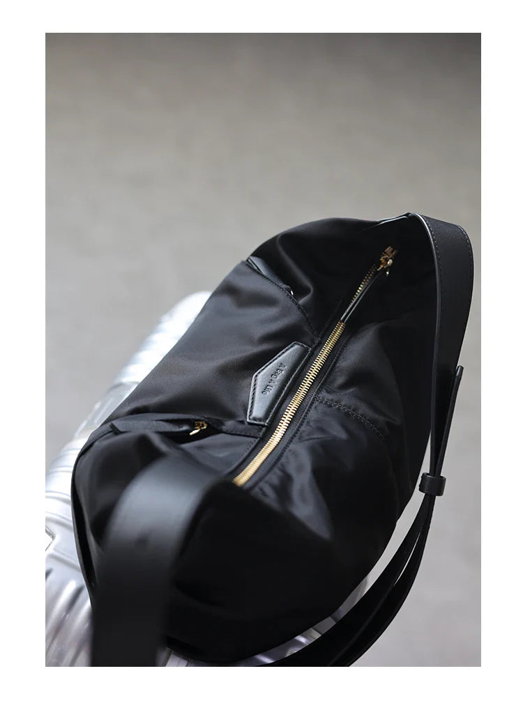 Lightweight Nylon Matching Genuine Leather Crossbody Bag High Quality Single Shoulder Bags Fashion Pleated Messenger Purses