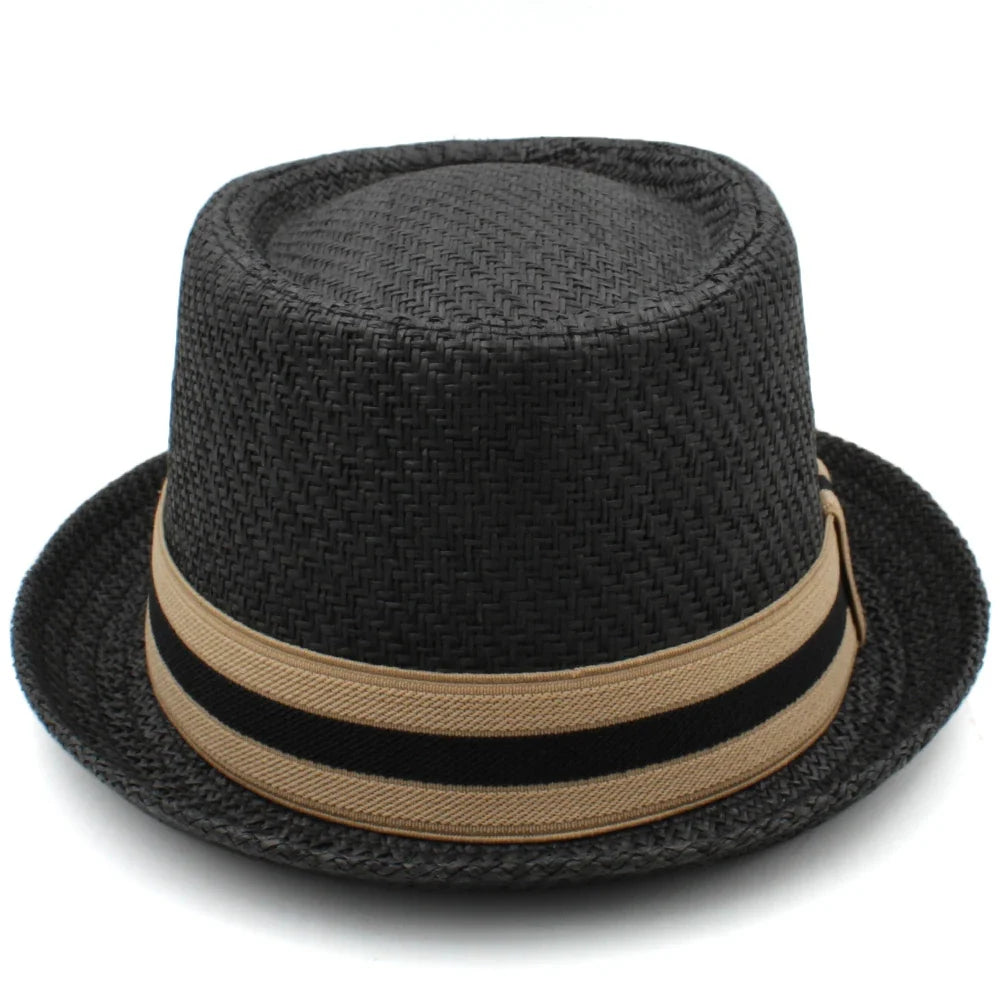 Men Women Classical Straw Pork Pie Hats Fedora Sunhats Trilby Caps Summer Boater Street Outdoor Travel Party Size US 7 1/4 UK L