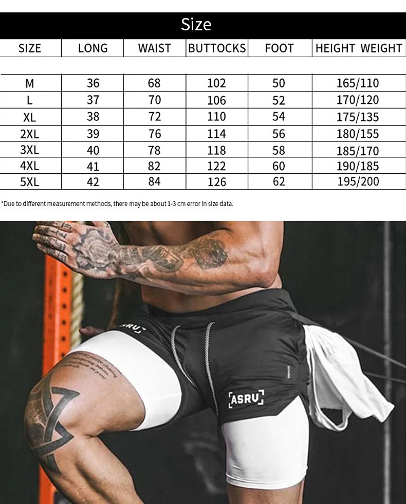 Men's Summer Quick Dry Running 2 in 1 Shorts Sports Jogger Short Pants Male Gym Fitness Training Sweatpants Plus Size M-5XL