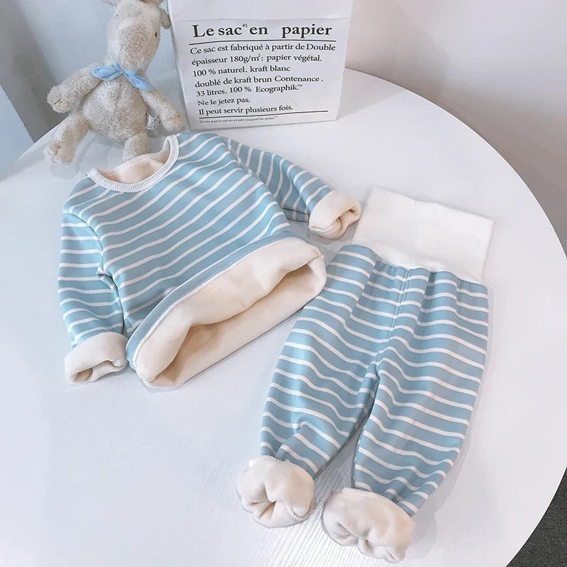 Baby Kids Thermal Underwear Suit Winter Pajamas Thick Plush Children Clothes Set High Waist Autumn Infant Girl Boy Homewear