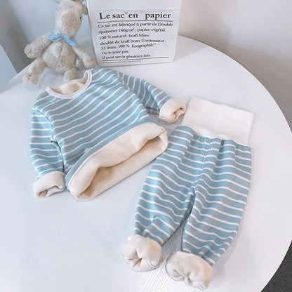 Baby Kids Thermal Underwear Suit Winter Pajamas Thick Plush Children Clothes Set High Waist Autumn Infant Girl Boy Homewear