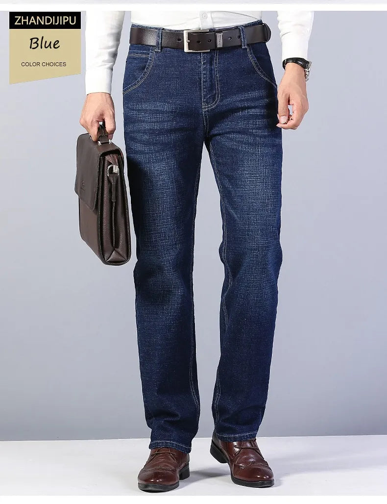 2026 Straight Elastic Cotton Jeans Men Fashion Business Classic Style Jean Denim Pants Trouser