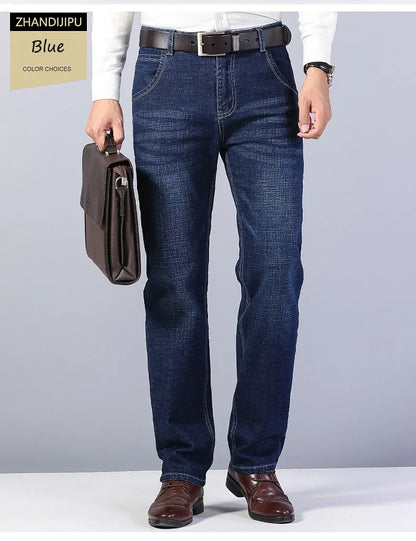 2026 Straight Elastic Cotton Jeans Men Fashion Business Classic Style Jean Denim Pants Trouser
