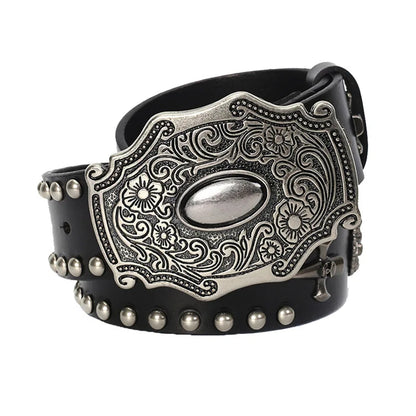 3.8CM Real Genuine Leather Vintage Metal Skull Punk Men Jeans Belt Stud Cowboy Strap Cinturon Ceinture Homme Riem Belts