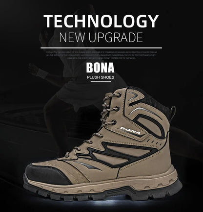 2022 New Designers Brand Action Leather Winter Shoes Men High Top Plush Non-Slip Snow Boots Man Warm Ankle Boots Mansculino