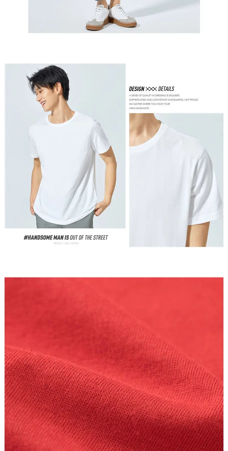 Summer Cotton T Shirts Men 2025 Simple O Neck Stretch Solid New Tops Clothing Casual Tshirt Man Streetwear Cool Tee Shirts