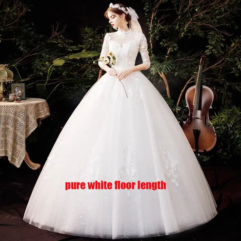 High Neck Wedding Dress 2024 Luxury Three Quarter Sleeve Lace Up Ball Gown Vestido De Noiva Plus Size Customized