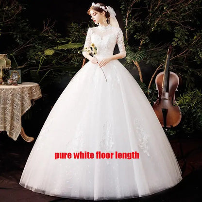 High Neck Wedding Dress 2024 Luxury Three Quarter Sleeve Lace Up Ball Gown Vestido De Noiva Plus Size Customized