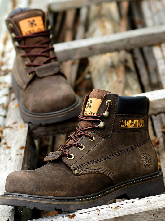 Men's Genuine Leather Boots  Classic Outdoor Boots  Casual Shoes Ankle Motorcycle Boots  Antislip Comfy Shoes Western Style