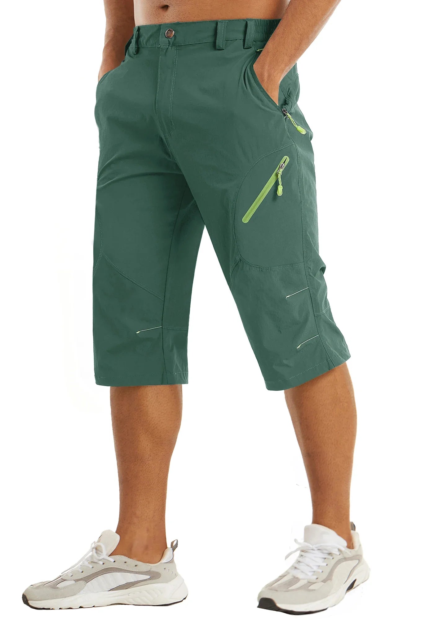 Below Knee Length Summer Waterproof Shorts Mens Quick Drying 3/4 Capri Pants Hiking Walking Sports Outdoor Nylon Shorts