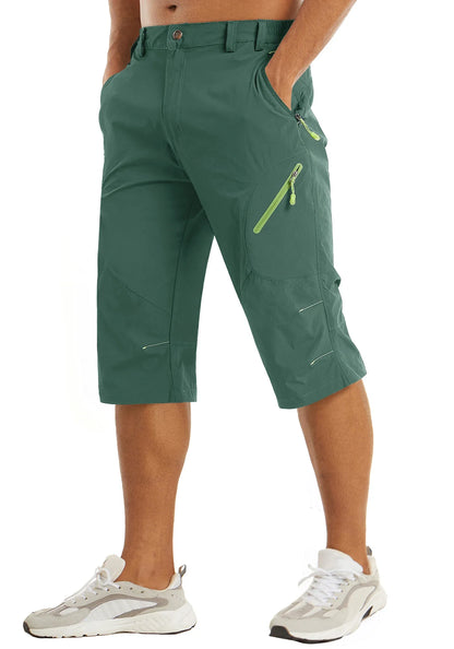 Below Knee Length Summer Waterproof Shorts Mens Quick Drying 3/4 Capri Pants Hiking Walking Sports Outdoor Nylon Shorts