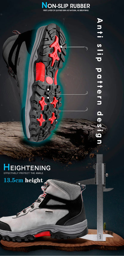 Brand Men's Ankle Boots Waterproof Leather Sneakers Breathable Outdoor Men Hiking Boots No-slip Men's Work Shoes Size 39-47