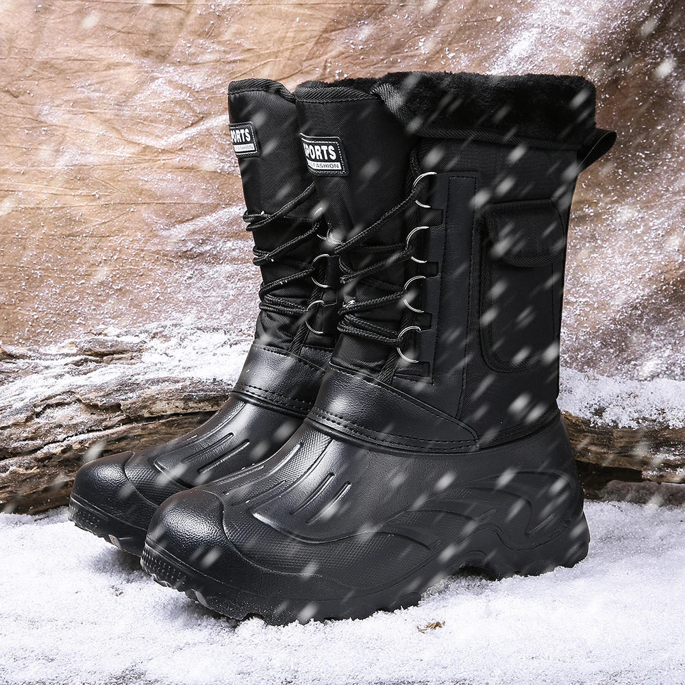 New Winter Camouflage Snow Men Boots Rain Shoes Outdoor Waterproof With Fur Plush Warm Male Casual Mid-Calf Work Motorcycle Boot