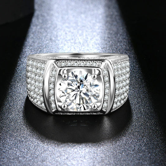 Bagues classiques en argent sterling 925, alliance pour hommes, bague de fiançailles en argent avec diamant 3.0 carats 9.0mm D couleur moissanite pour hommes