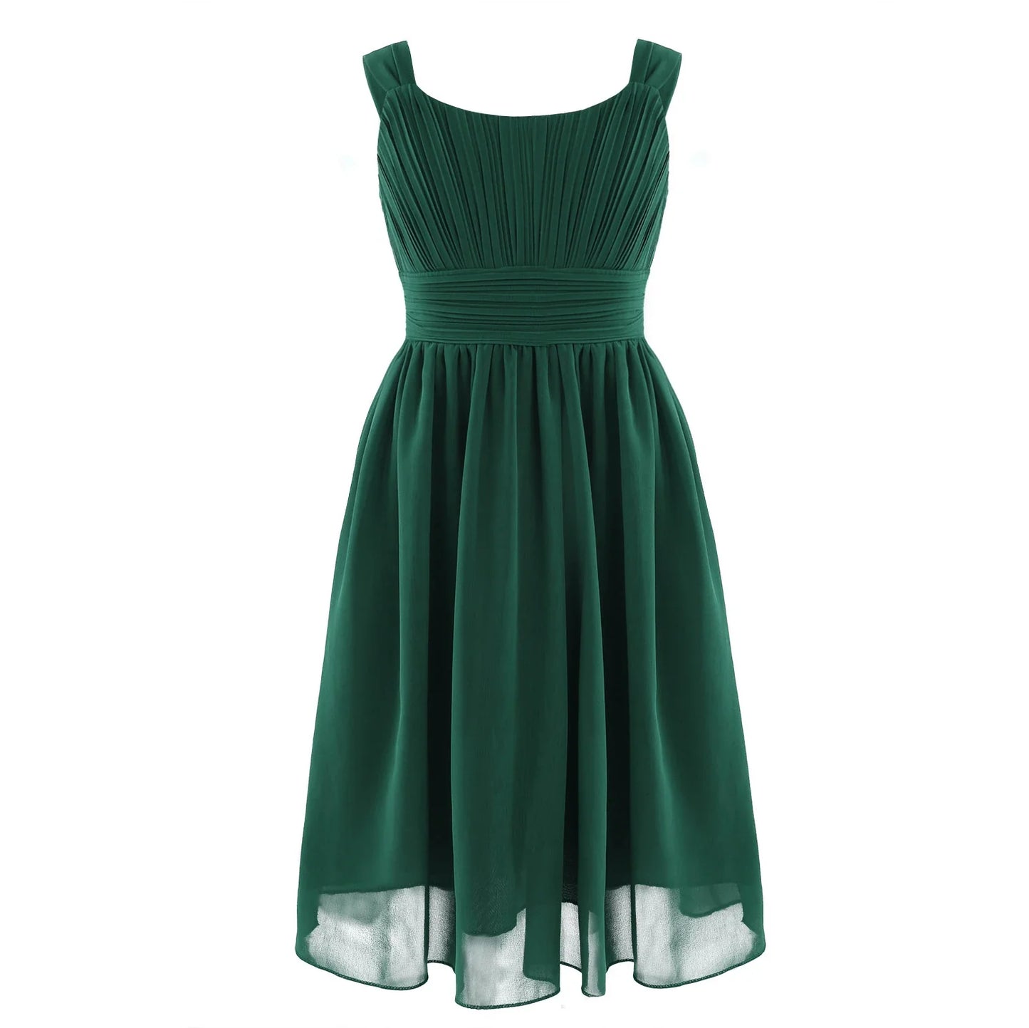 Summer Fashion Flower Girls Dress Wedding Birthday Party Kids Chiffon Dress Sleeveless Ruched Bodice Elegant Princess Dress