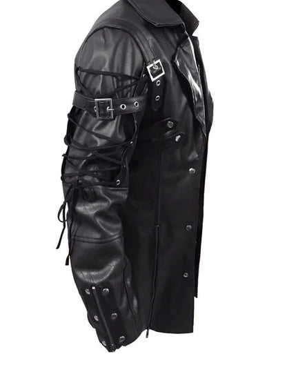New Steampunk Men's Gothic Trench Coat Leather Jacket Punk Style Biker Jacke Autumn Winter Motocycle Jacket