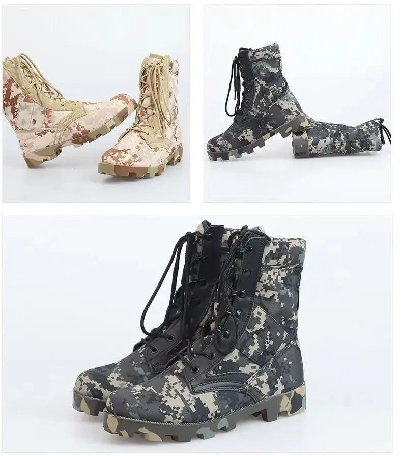 Camouflage Ankle Boots Men Outdoor Genuine Leather Panama Soles Tactical Combat Boots Hunting Work Boot Man Hiking Shoe 47