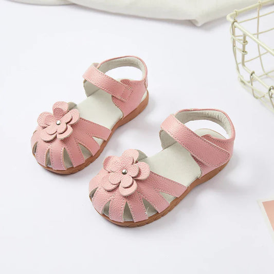 Hot selling little girl flower Sandals kids closed toe princess shoes for summer 3-7years older