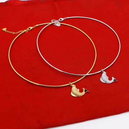 Vintage Simple 925 Sterling Silver Necklace Geometric Choker Shiny And Delicate Collarbone Chain For Women's Golden Jewellery