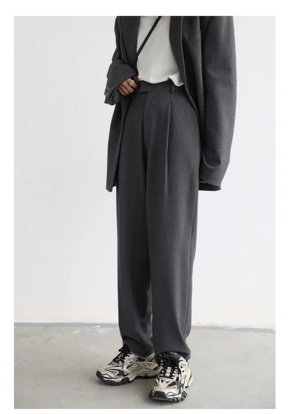 Simple Casual Women Twill Suit Pants Wide Leg Pants Straight Floor Pants Office Ladies Female Trousers