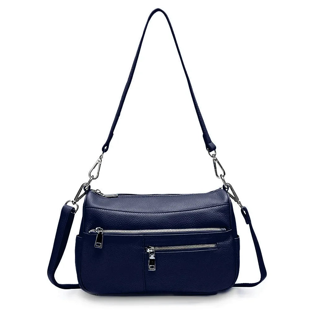 Noble Temperament Women Shoulder Bag 100% Genuine Leather Winter Black Pink Fashion Crossbody Purse Beige Hobos Handbag