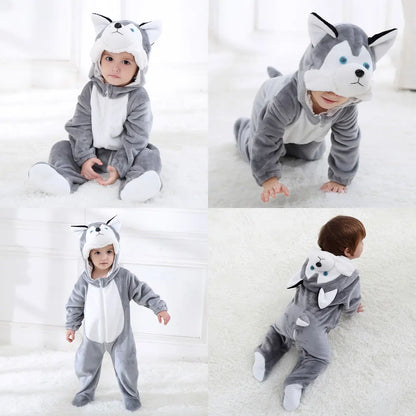 Infant Toddler Dalmatian Dog Lion Tiger Dinosaur Costumes Baby Boys Girls Kigurumi Cartoon Animal Romper Halloween Purim