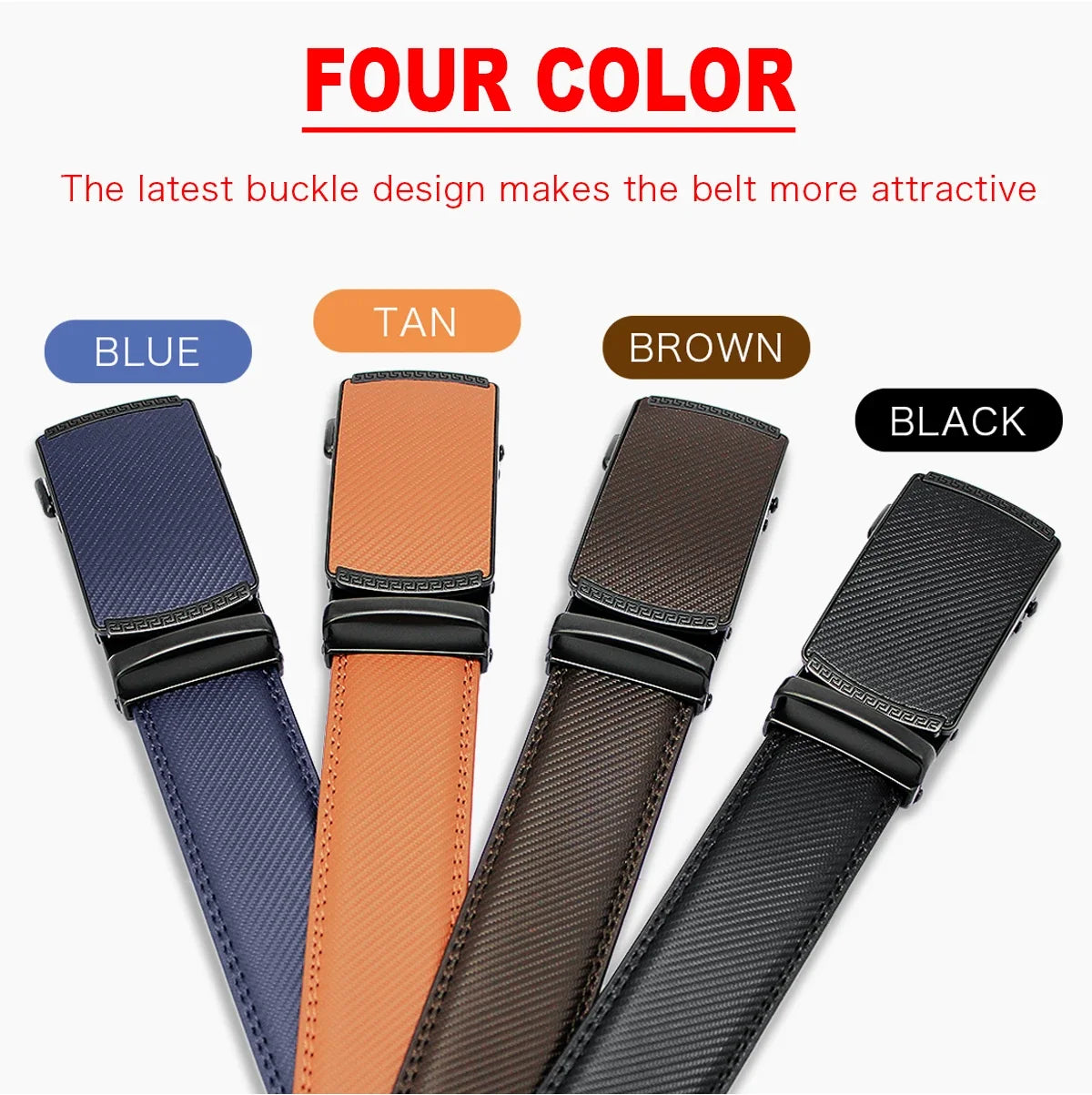 Multicolor Genuine Leather Men's Belts Fashion Business Automatic Buckle Straps Ratchet Cow Leather Waistband 3.5cm Width
