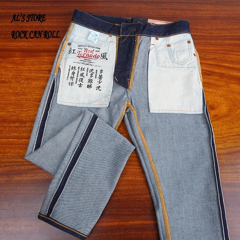 Washed Slim Fitting Pants Sanforized Raw Denim Jeans 12oz
