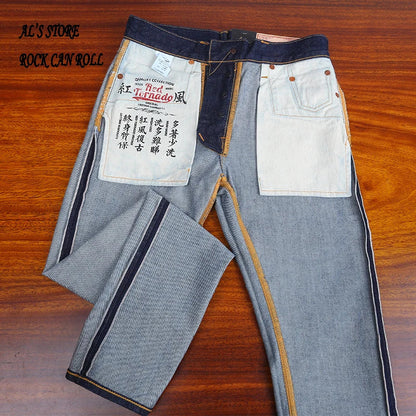Washed Slim Fitting Pants Sanforized Raw Denim Jeans 12oz