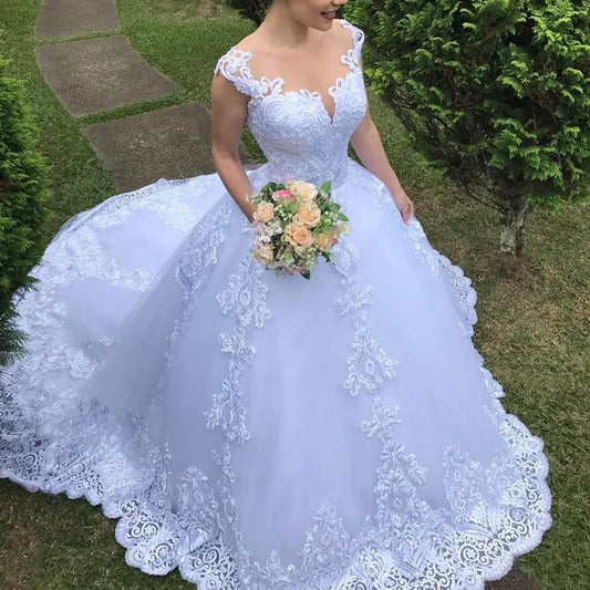 Brides Wedding Dress V-neck Luxury Lace Wedding Gown With Train Classic Ball Gown Plus Size Customized Vestido De Noiva