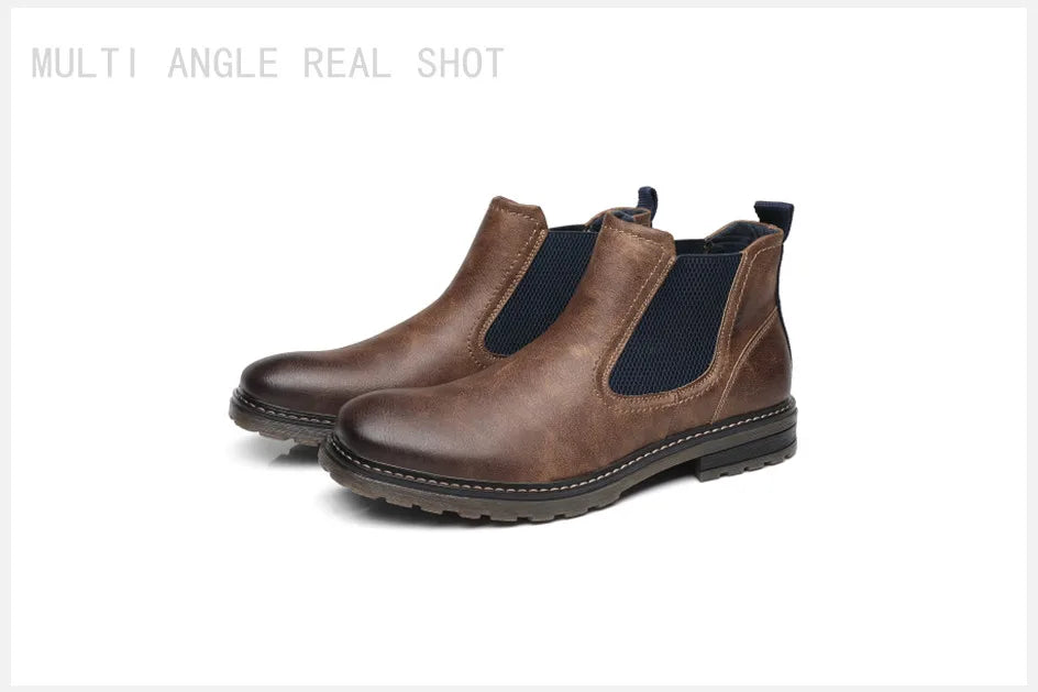 2025 Men Chelsea Boots New Winter Men Boots  Soft Leather Elastic Strap Ankle Boots Smart Formal Business Casual Man Shoes