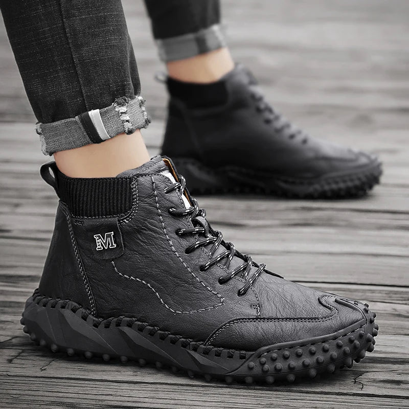 Winter Warm Men's Casual Shoes Fashion Men's Leather Boots Comfortable Men's Ankle Boots Outdoor High Quality Hiking Boots Men