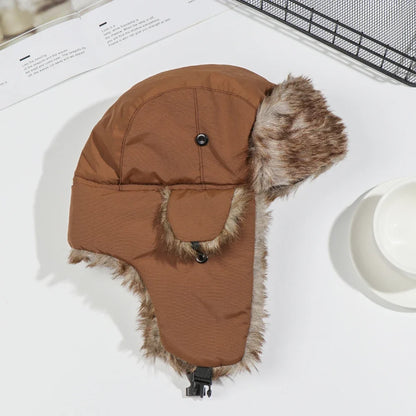 Unisex Men Women Russian Hat Trapper Bomber Warm Trooper Ear Flaps Winter Ski Hat Solid Fluffy Faux Fur Cap Headwear Bonnet
