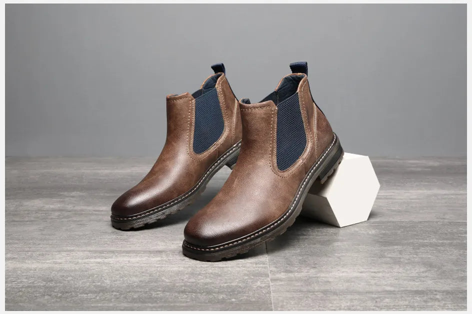 2025 Men Chelsea Boots New Winter Men Boots  Soft Leather Elastic Strap Ankle Boots Smart Formal Business Casual Man Shoes