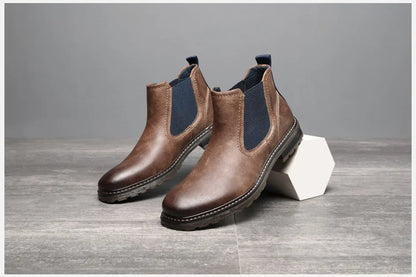 2025 Men Chelsea Boots New Winter Men Boots  Soft Leather Elastic Strap Ankle Boots Smart Formal Business Casual Man Shoes