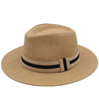 Men Women Straw Panama Hats Summer Wide Brim Bowtie Band Fedora Sunhats Trilby Caps Outdoor Beach Travel Size US 7 1/4 UK L