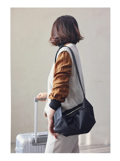 Lightweight Nylon Matching Genuine Leather Crossbody Bag High Quality Single Shoulder Bags Fashion Pleated Messenger Purses