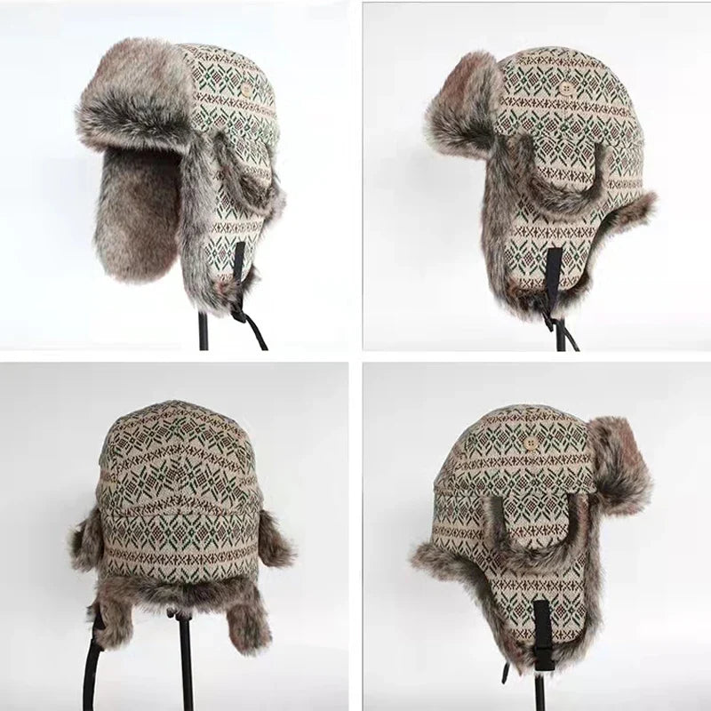 Winter Russian Bomber Hat Women Men  Trapper Snow Caps with Ear Flap Unshanka Hat