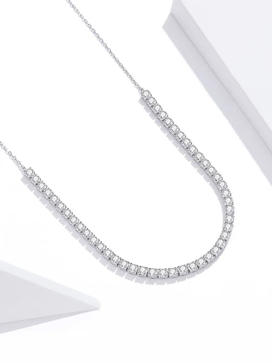 925 Sterling Silver Women's Magnificent Round Cubic Zirconia Tennis Choker Glittering Clavicle Chain Necklace