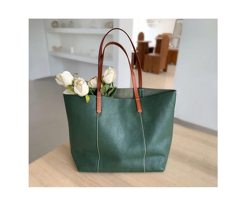 2023 New Women Deluxe Cowhide Genuine Leather Totes Handbag Lady Simple Soft Satchels Bag High Capacity Waterproof Shopping Bags