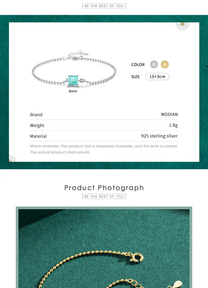 Modian 2021 New Real 925 Sterling Silver Luxury Square Tourmaline Beads Chain Bracelet For Women Paraiba Fine Statement Jewelry