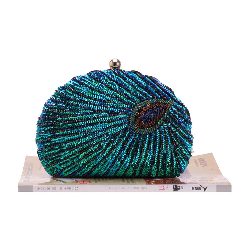 Shell Shape Women's Clutch Bag Sequin Purses and Handbags Luxury Designer Retro Embroidery Evening Bag Female Party Handbag Z079