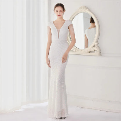 Elegant V Neck Mermaid Evening Dress Long Luxury Beads Women Evening Party Dresses 2025 New Formal Dress 19085