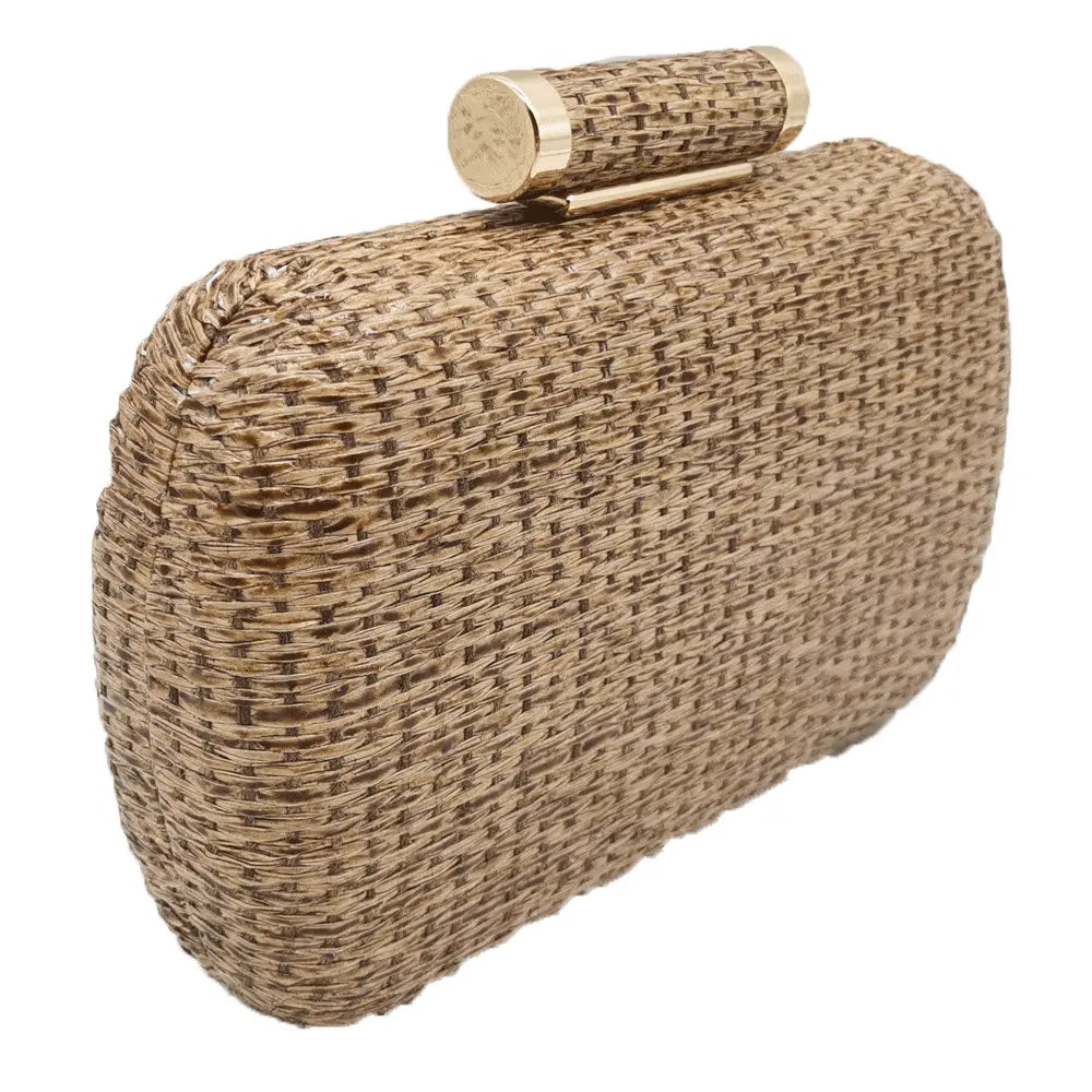Straw Women Metal Clutches Chain Shoulder and Crossbody Bags Ladies Party Cockatail Evening Beach Clutch Purse