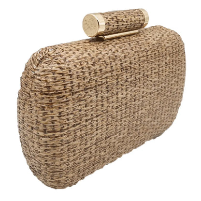 Straw Women Metal Clutches Chain Shoulder and Crossbody Bags Ladies Party Cockatail Evening Beach Clutch Purse