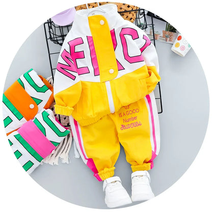 Fashion Spring Autumn Baby Girl Clothes Children Boys Casual Letter Jacket Pants 2Pcs/Set Toddler Cotton Costume Kids Tracksuits