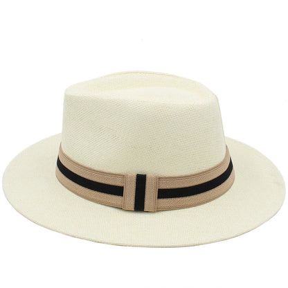 Men Women Straw Panama Hats Summer Wide Brim Bowtie Band Fedora Sunhats Trilby Caps Outdoor Beach Travel Size US 7 1/4 UK L