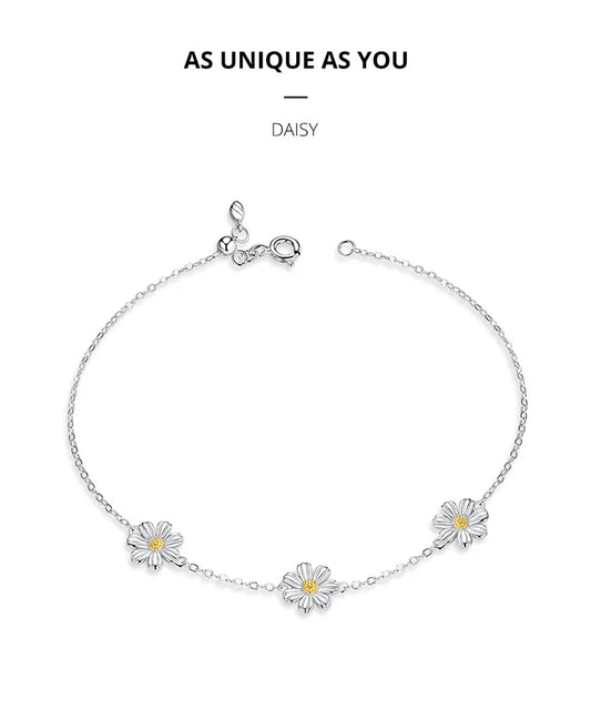 Bracelet à maillons en forme de marguerite pour femmes, en argent sterling 925 véritable, jolis cadeaux, anti-allergie, bijoux fins SCB165