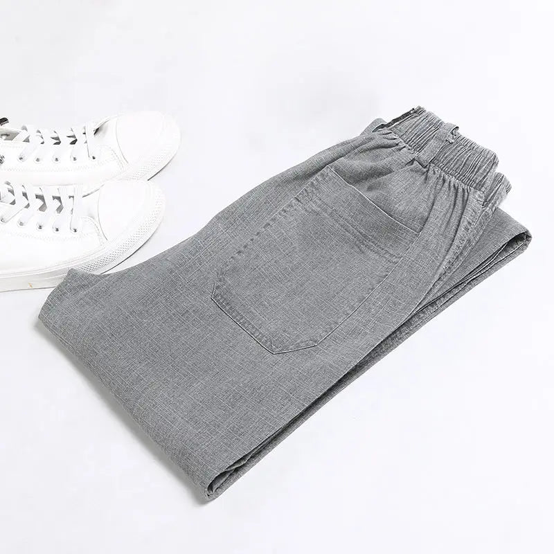 Summer Linen Men Casual Pants Work Wear Office Thin Golf Straight Long Formal Suit Trousers Plus Size 5xl 2024 New