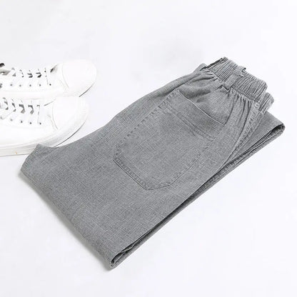 Summer Linen Men Casual Pants Work Wear Office Thin Golf Straight Long Formal Suit Trousers Plus Size 5xl 2024 New